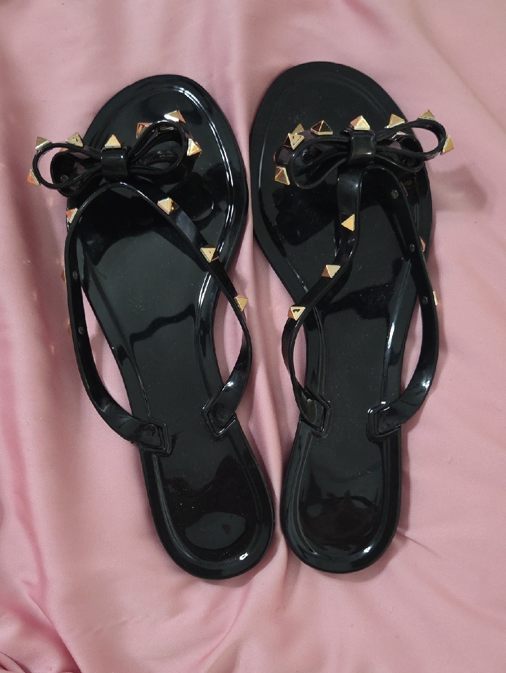 Women’s Black Bow Studded Jelly Sandals
